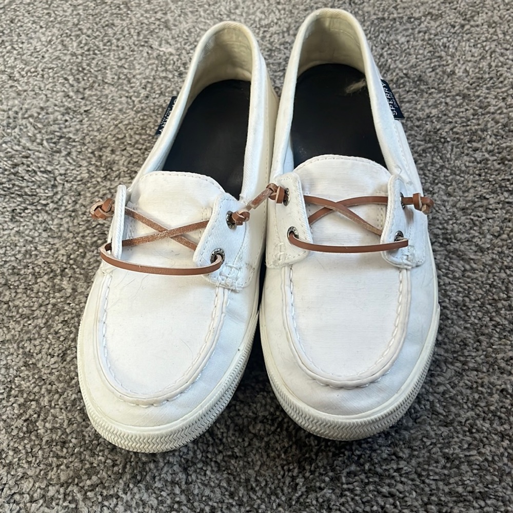 White Sperry’s with tan laces